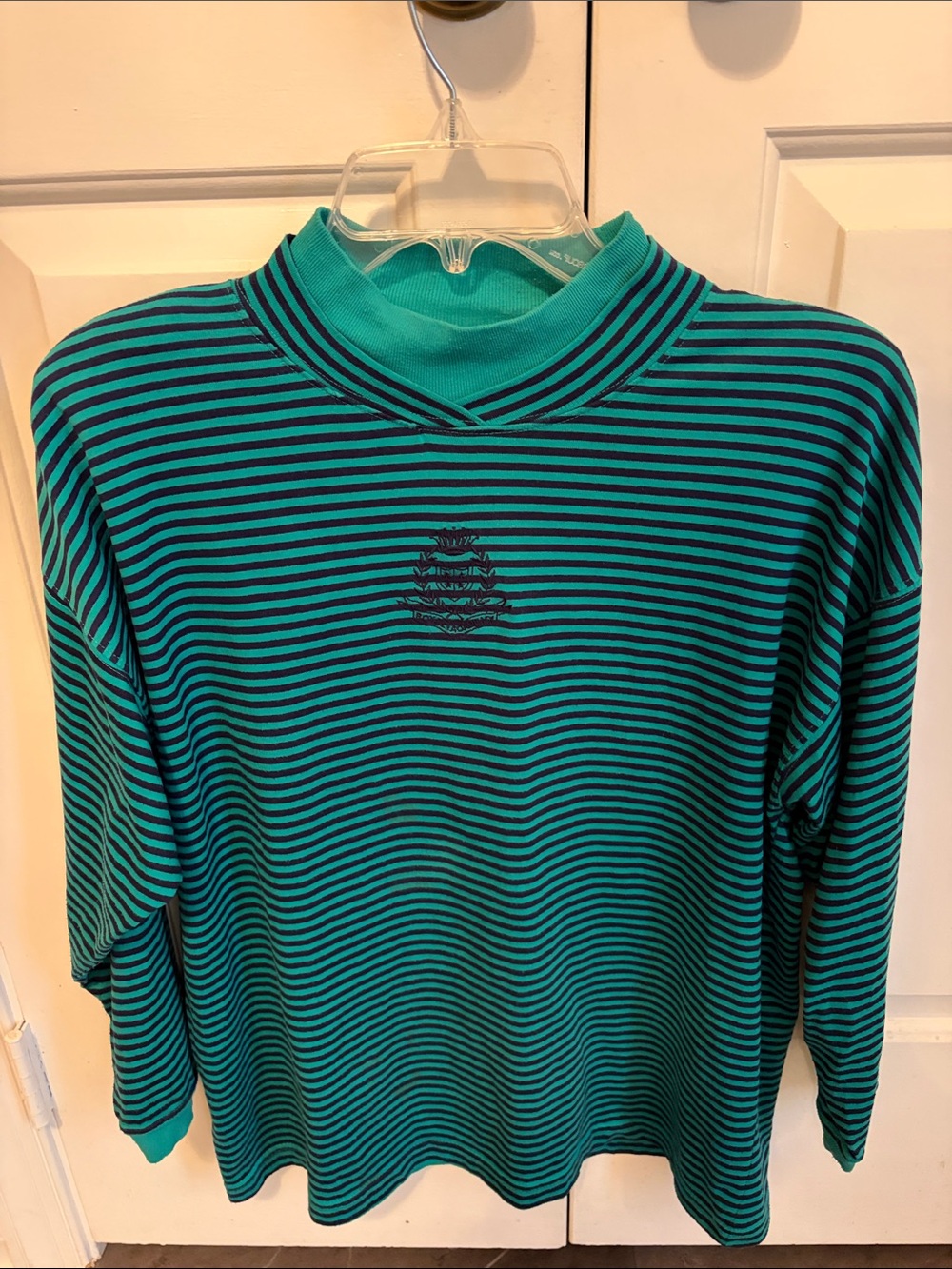 Vintage Striped High Neck Long Sleeve Polo